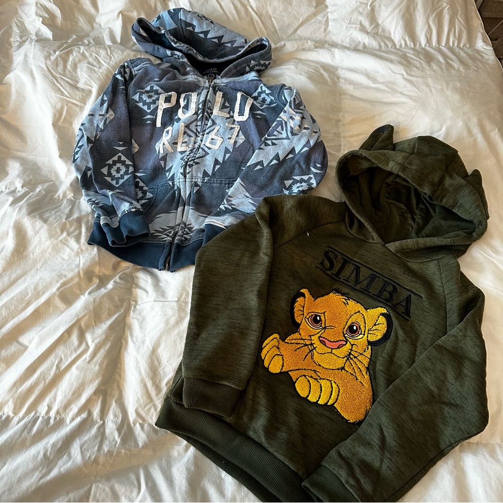 Kids size 6/7 sweatshirts; Polo and Lion King.